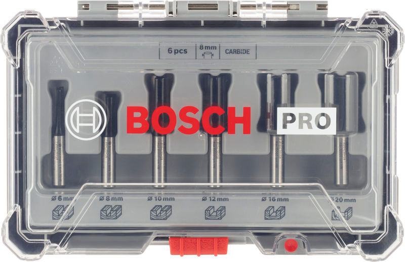 Bosch PRO Router Bit Straight Set, Shank 8mm,