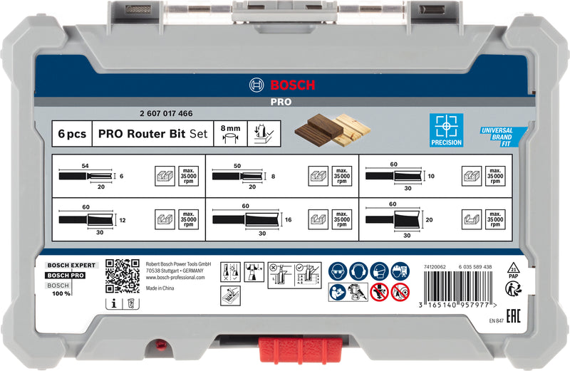 Bosch PRO Router Bit Straight Set, Shank 8mm,