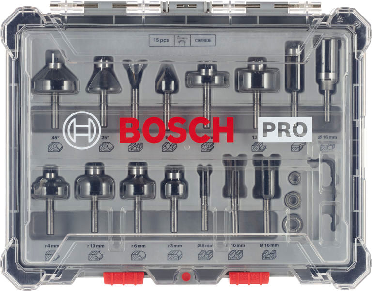 Bosch PRO Router Bit Mixed Set, Shank 6 mm, 15