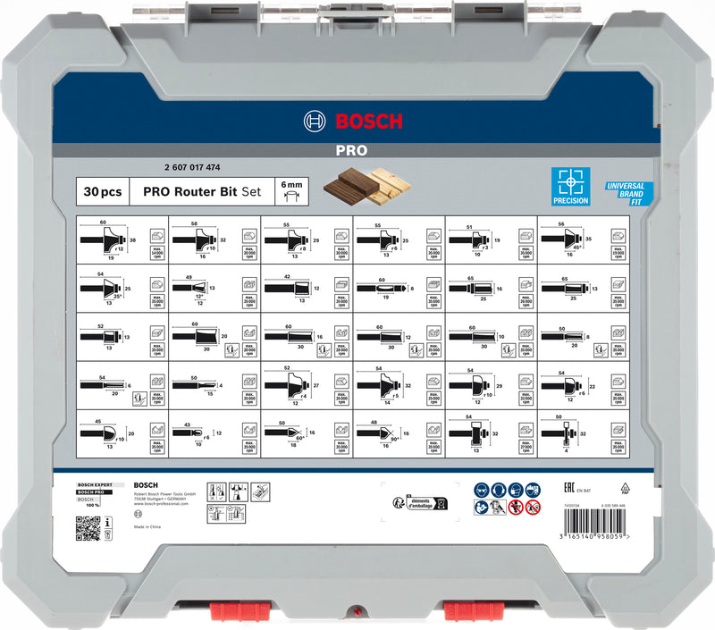 Bosch PRO Router Bit Mixed Set, Shank 6 mm, 30