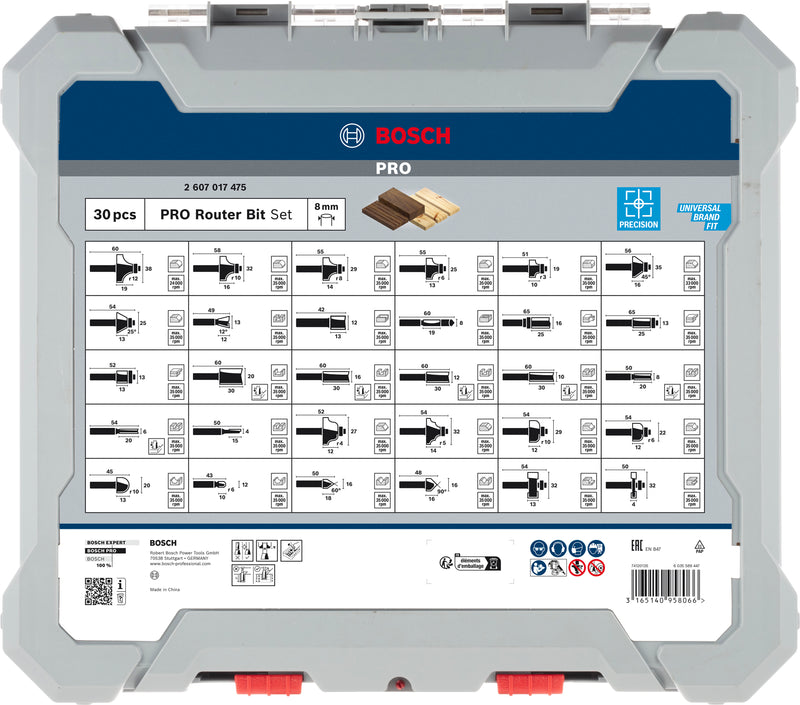 Bosch PRO Router Bit Mixed Set, Shank 8mm, 30