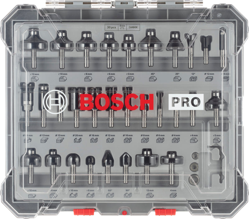 Bosch PRO Router Bit Mixed Set, Shank 8mm, 30