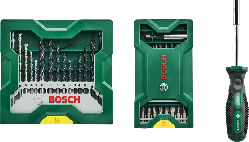 Conjunto de berbequim e aparafusadora Bosch com 41 peças, 15+25 peças M