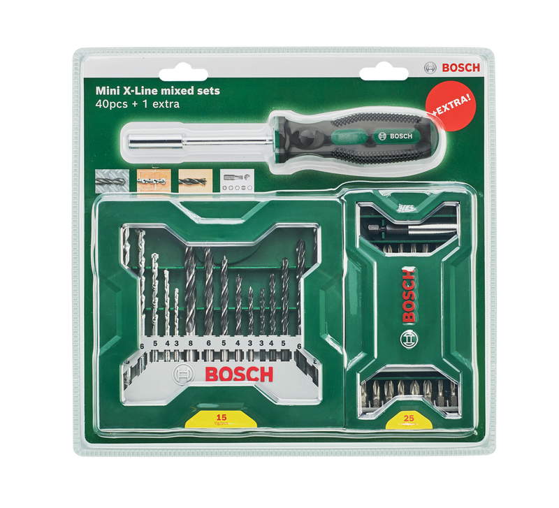 Conjunto de berbequim e aparafusadora Bosch com 41 peças, 15+25 peças M