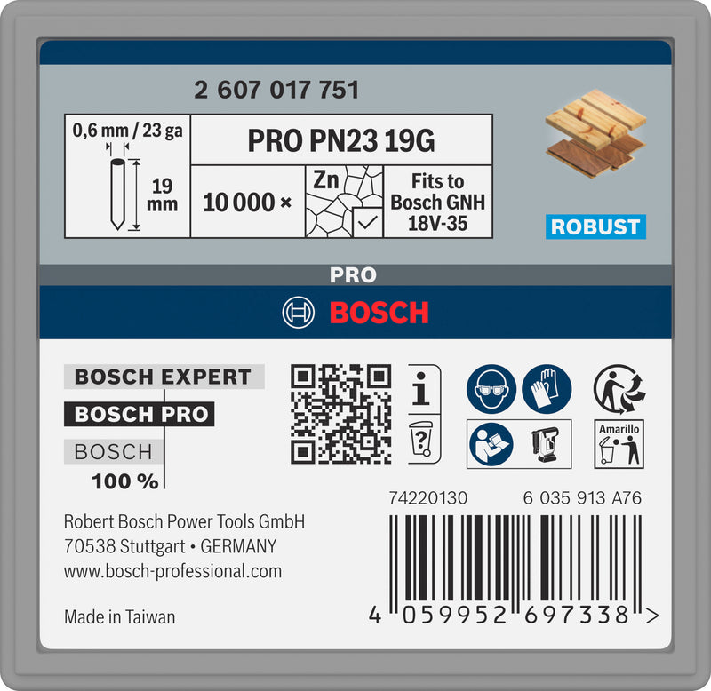 Pasadores para dispositivos neumáticos Bosch Accessories (pasador PRO PN23 G, 0,65/23 g, galvanizado, 19 mm, 10.000 unidades)