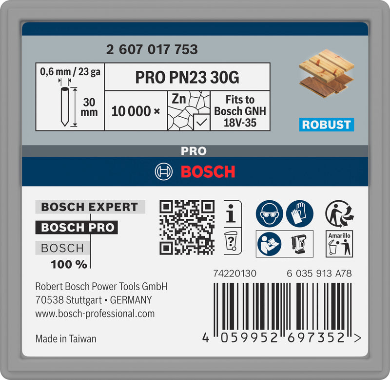 Pinos para aparelhos pneumáticos Bosch Accessories (Pino PRO PN23 G, 0,65/23 g, galvanizado, 30 mm, 10.000 unid.)