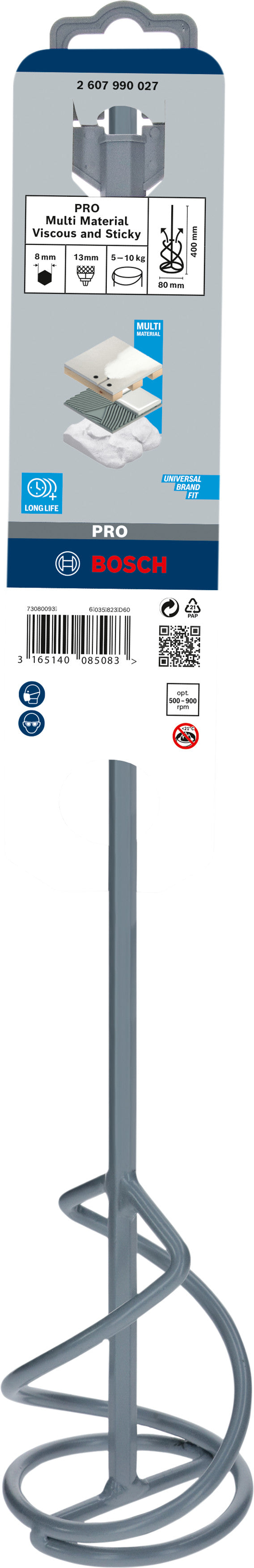 Cesta agitadora multimaterial para materiales viscosos y pegajosos Bosch PRO, 80 mm
