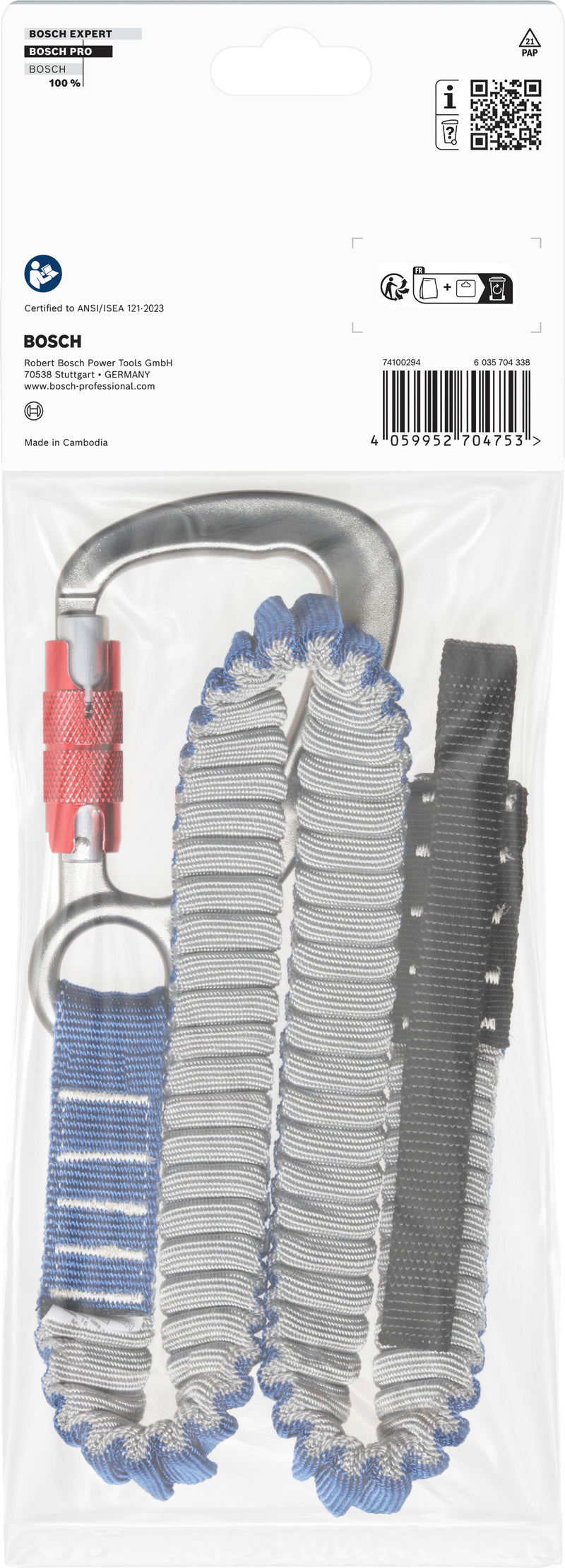Accesorios Bosch para la seguridad en el trabajo (Correa PRO de alta resistencia, 16 kg, 1 mosquetón y 1 anilla plana)