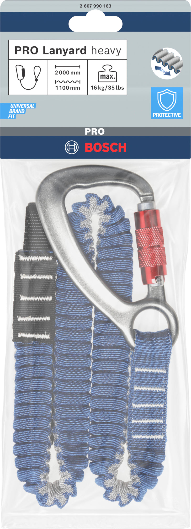 Accesorios Bosch para la seguridad en el trabajo (Correa PRO de alta resistencia, 16 kg, 1 mosquetón y 1 anilla plana)