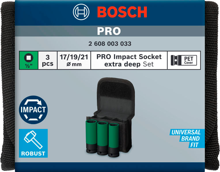 Bosch PRO Impact Sockets 1/2" Extra Deep 3-PC