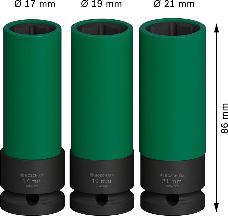 Bosch PRO Impact Sockets 1/2" Extra Deep 3-PC