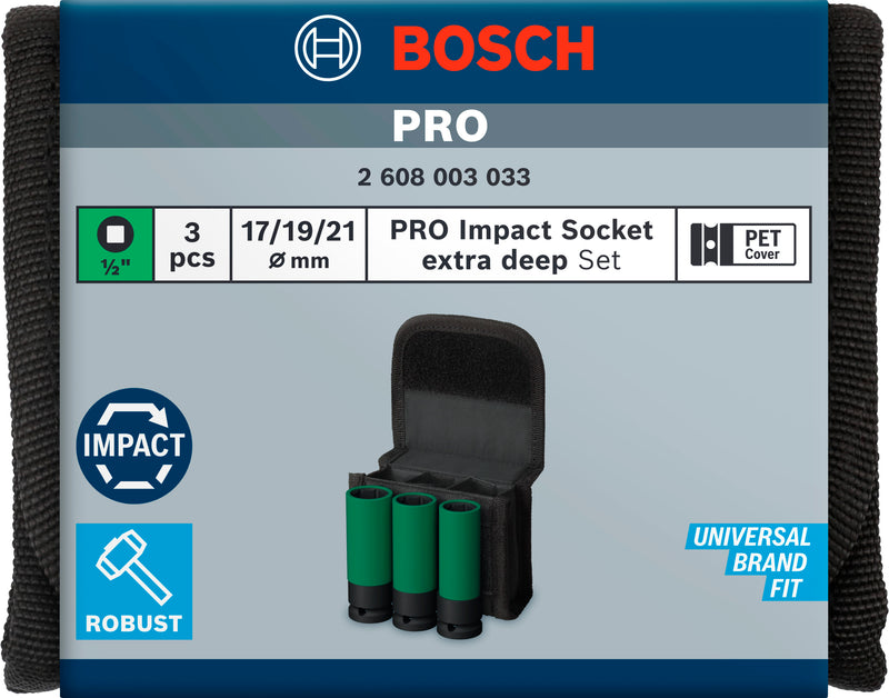 Bosch PRO Impact Sockets 1/2" Extra Deep 3-PC