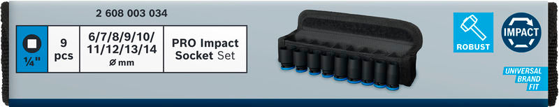 Bosch PRO Impact Sockets 1/4" Standard 9PC SET