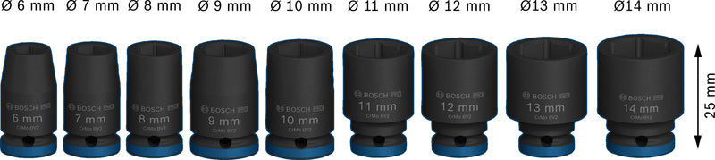 Bosch PRO Impact Sockets 1/4" Standard 9PC SET