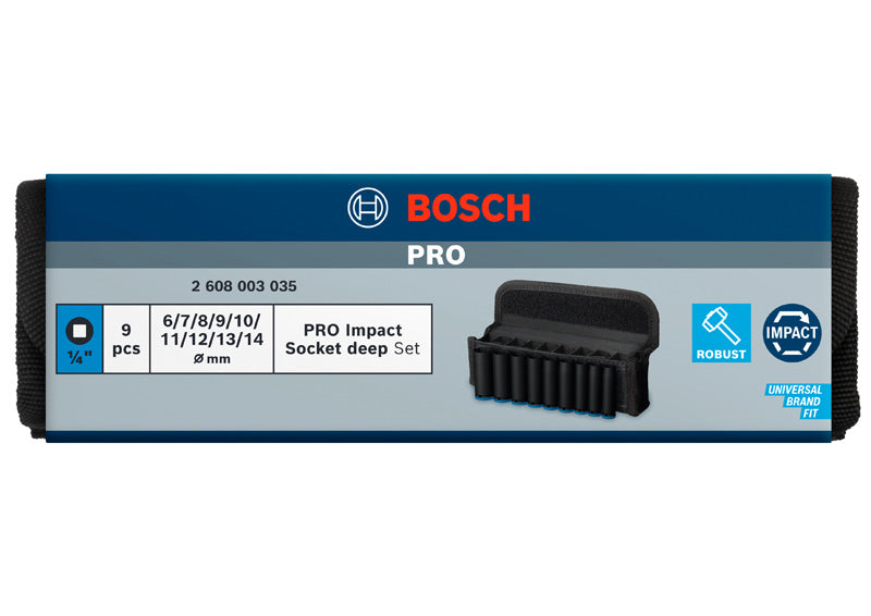Conjunto de 9 chaves de caixa de impacto Bosch PRO de 1/4" de profundidade
