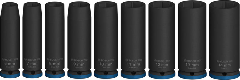 Conjunto de 9 chaves de caixa de impacto Bosch PRO de 1/4" de profundidade