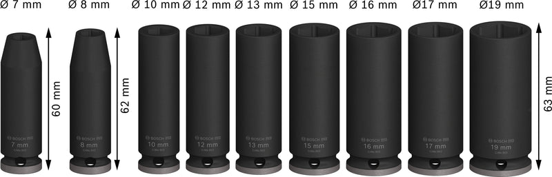 Bosch PRO Impact Sockets 3/8" Deep 9-PC Set