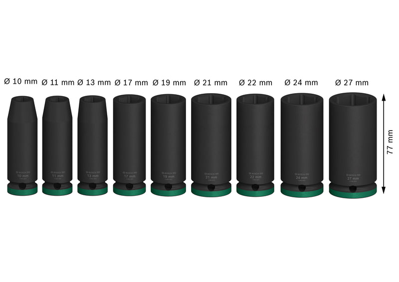 Bosch PRO Impact Sockets 1/2" Deep 9-PC Set