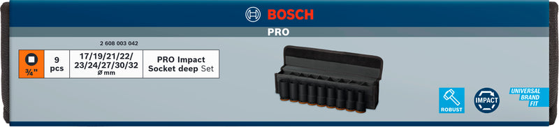Conjunto de 9 chaves de caixa de impacto Bosch PRO de 3/4" de profundidade