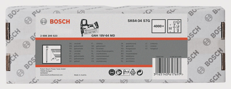 Pregos de acabamento Bosch 34° 1.8/15g SK64-34 57G