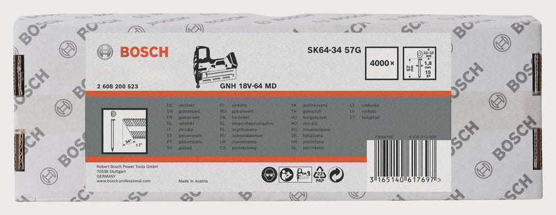 Pregos de acabamento Bosch 34° 1.8/15g SK64-34 57G