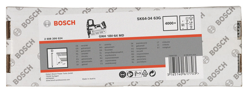 Pregos de acabamento Bosch 34° 1.8/15g SK64-34 64G