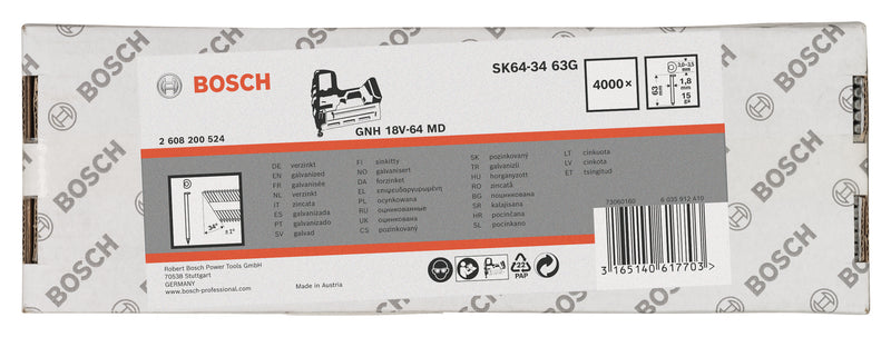 Pregos de acabamento Bosch 34° 1.8/15g SK64-34 64G