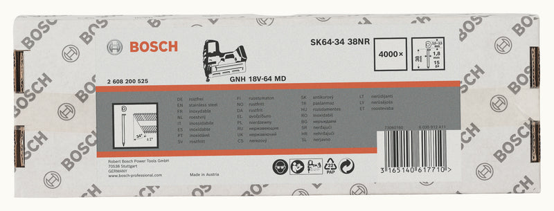 Clavos de acabado Bosch 34° 1.8/15g SK64-34 38NR
