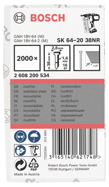 Bosch 2000,Stauchkopfn.20°,1,6,38mm,INOX