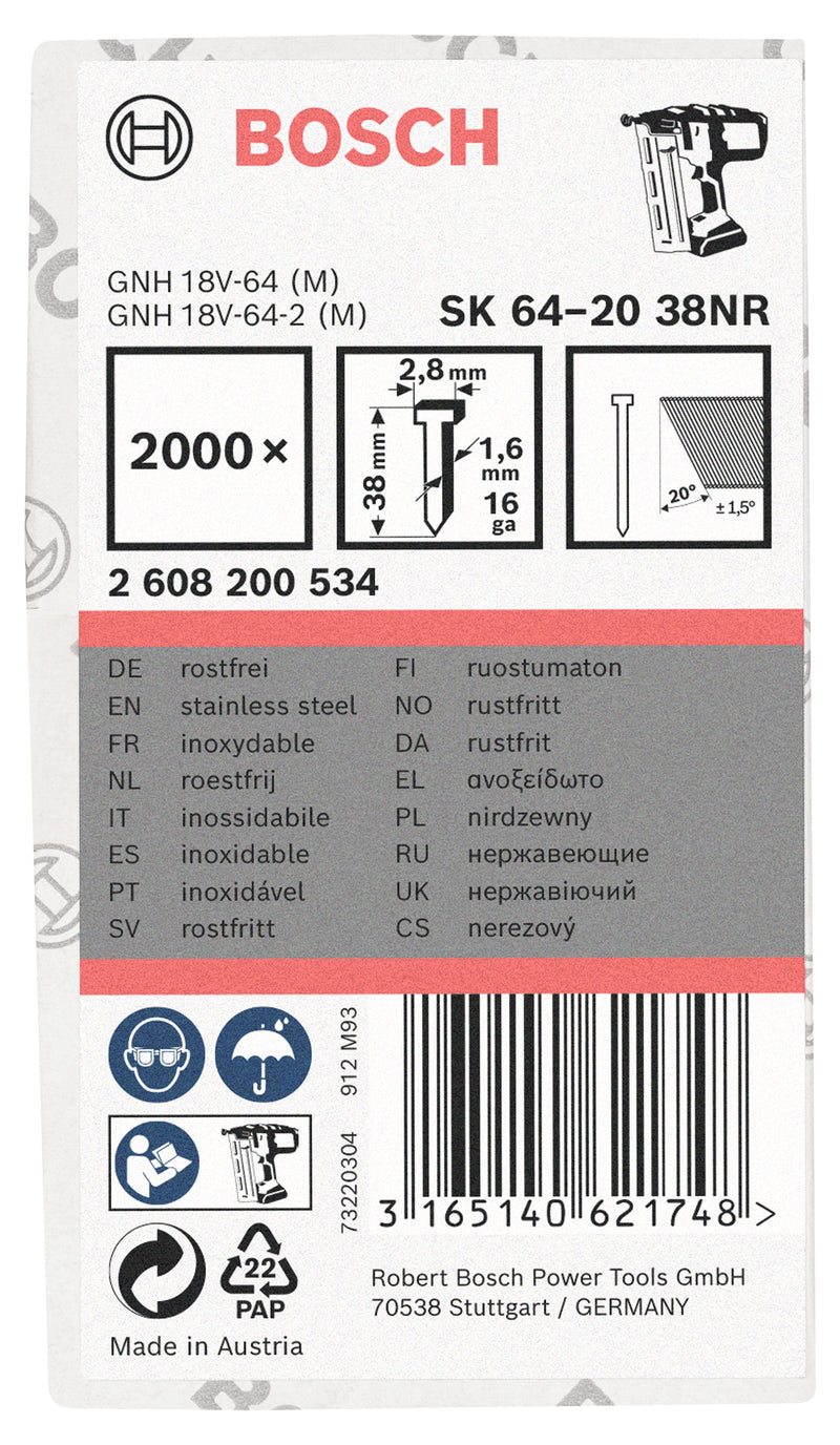 Bosch 2000,Stauchkopfn.20°,1,6,38mm,INOX