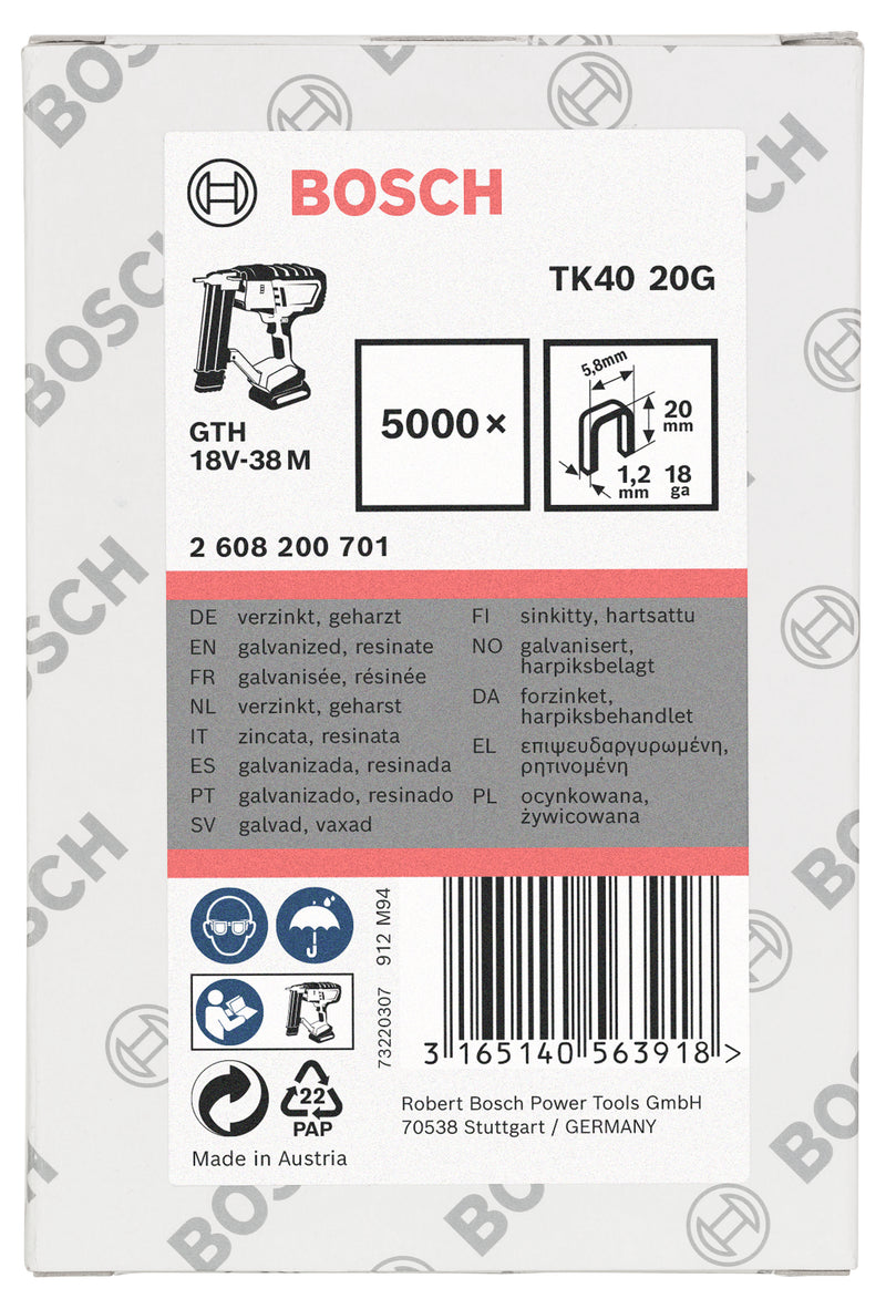 Bosch 1.2/18g narrow crown staples TK40 20G