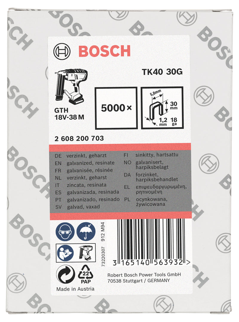 Bosch 1.2/18g narrow crown staples TK40 30G