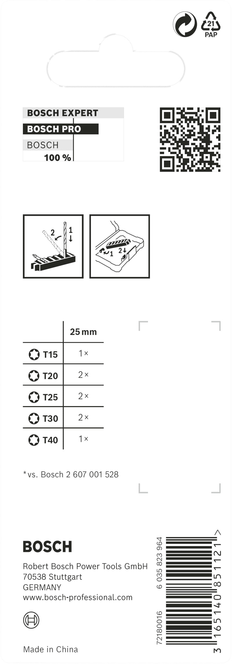 Paquete de insertos de brocas Bosch Impact SD: T15-40 (8 piezas)