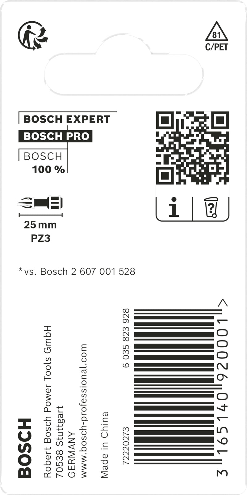 Bosch Screwdriver bit 25mm, 2xPZ3