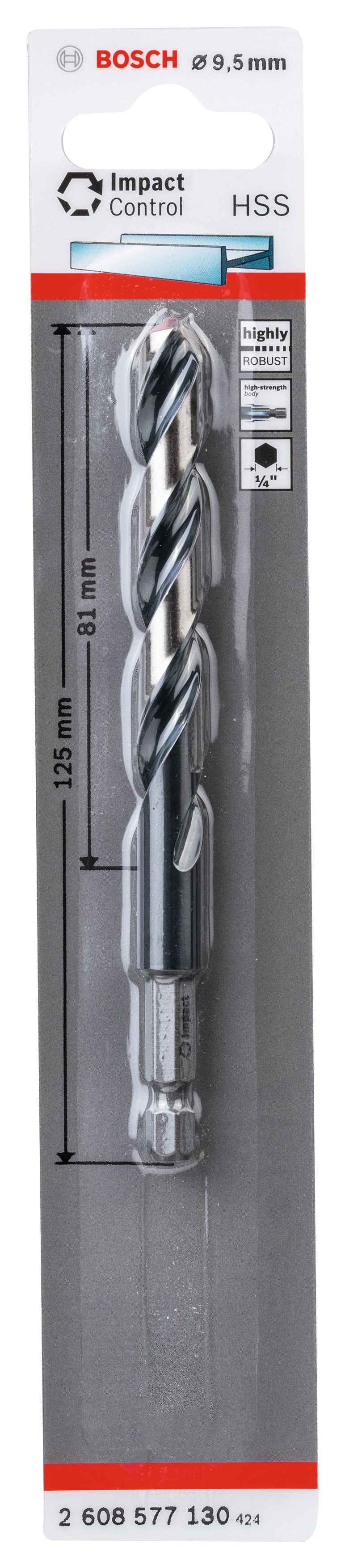 Broca helicoidal Bosch HSS de 9,5 mm com haste sextavada