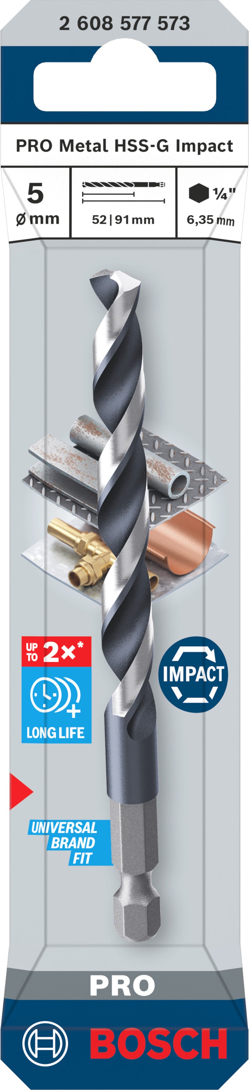Bosch Accessories Drill (PRO Metal HSS-G Impact Metal Drill, 5 x 52 x 91 mm)