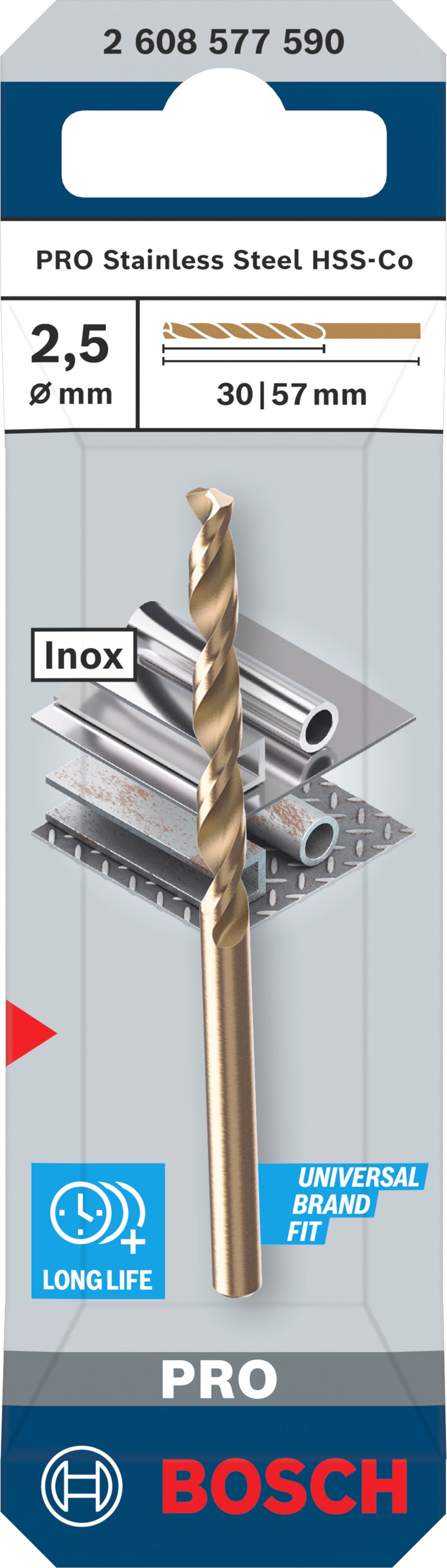 Bosch Accessories Drill (PRO Stainless Steel HSS-Co Metal Drill, 2.5 x 30 x 57 mm)
