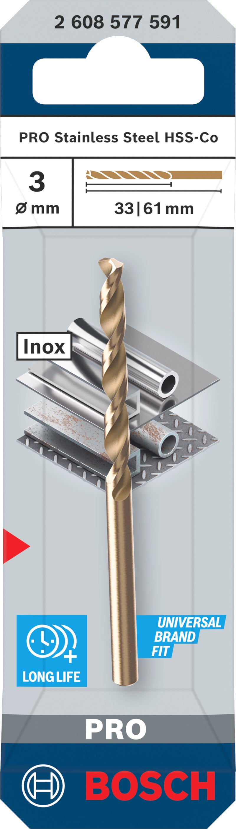 Broca Bosch Accessories (Broca para metal PRO Stainless Steel HSS-Co, 3 x 33 x 61 mm)