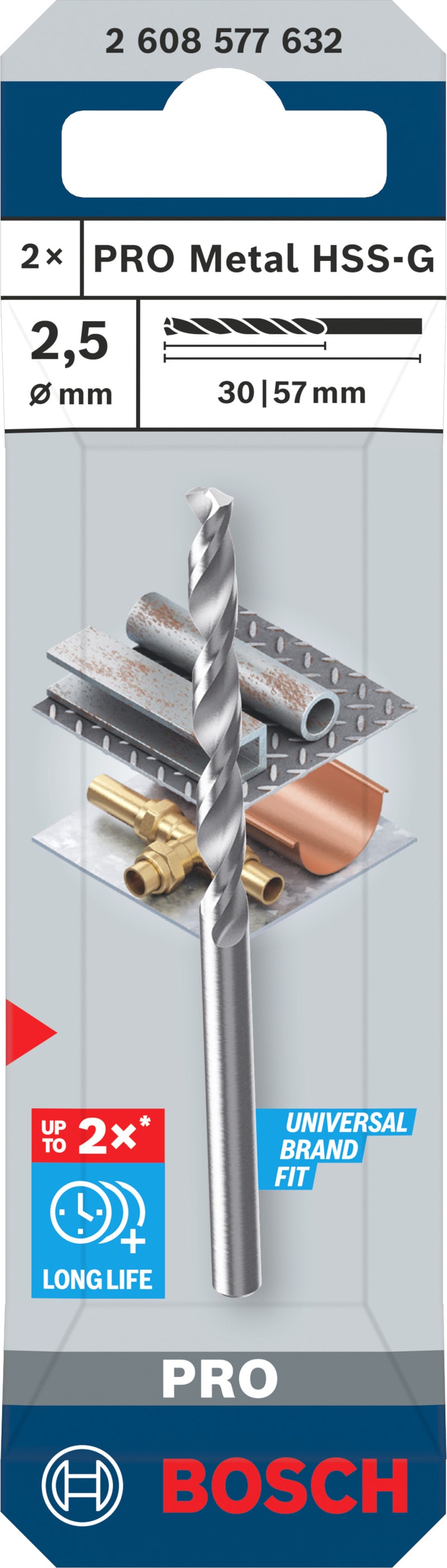 Broca Bosch Accessories (Broca para metal PRO Metal HSS-G, 2,5 x 30 x 57 mm)