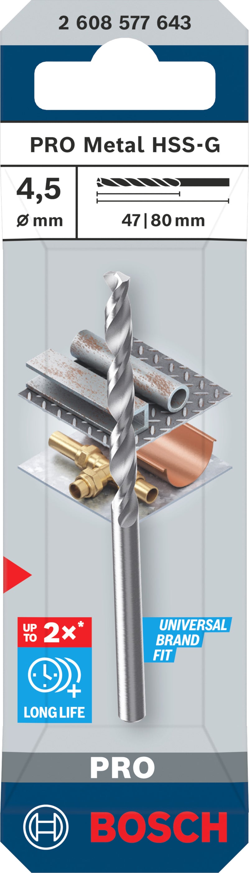 Broca Bosch Accessories (Broca para metal PRO Metal HSS-G, 4,5 x 47 x 80 mm)