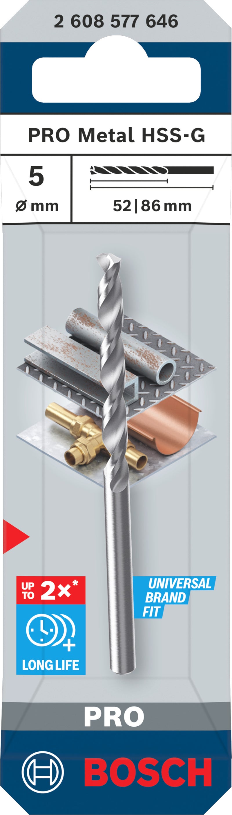 Bosch Accessories Drill (PRO Metal HSS-G Metal Drill, 5 x 52 x 86 mm)