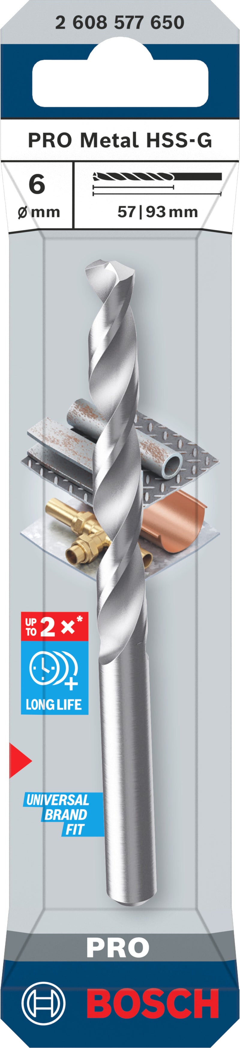 Bosch Accessories Drill (PRO Metal HSS-G Metal Drill, 6 x 57 x 93 mm)