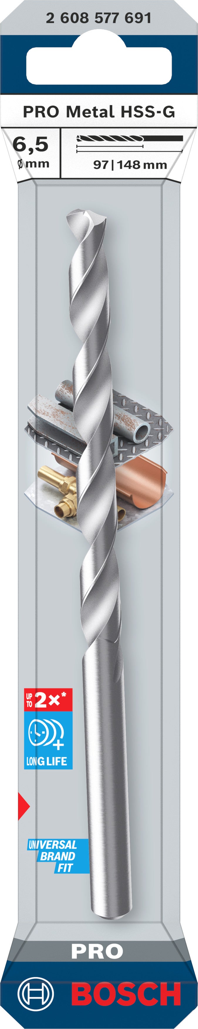 Bosch Accessories Drill (PRO Metal HSS-G Metal Drill, 6.5 x 97 x 148 mm)