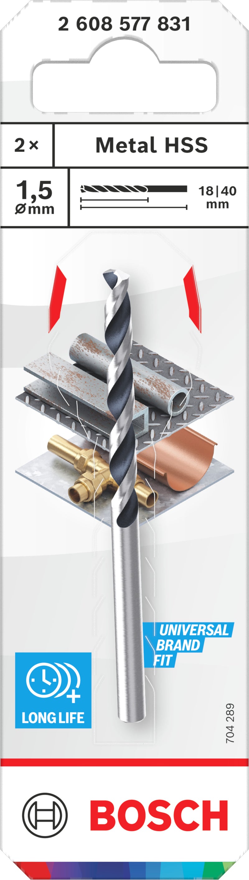 Accesorios Bosch Taladro (broca para metal HSS, 1,5 x 18 x 40 mm, vástago CYL, 2 uds.)