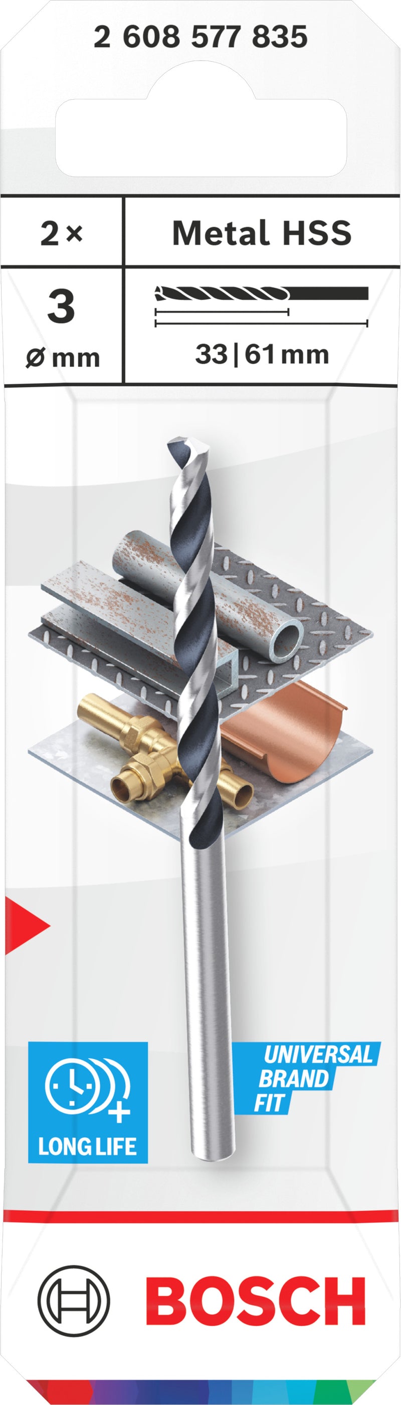 Bosch Accessories Drill (HSS metal drill, 3 x 33 x 61 mm, CYL shank, 2 pcs)