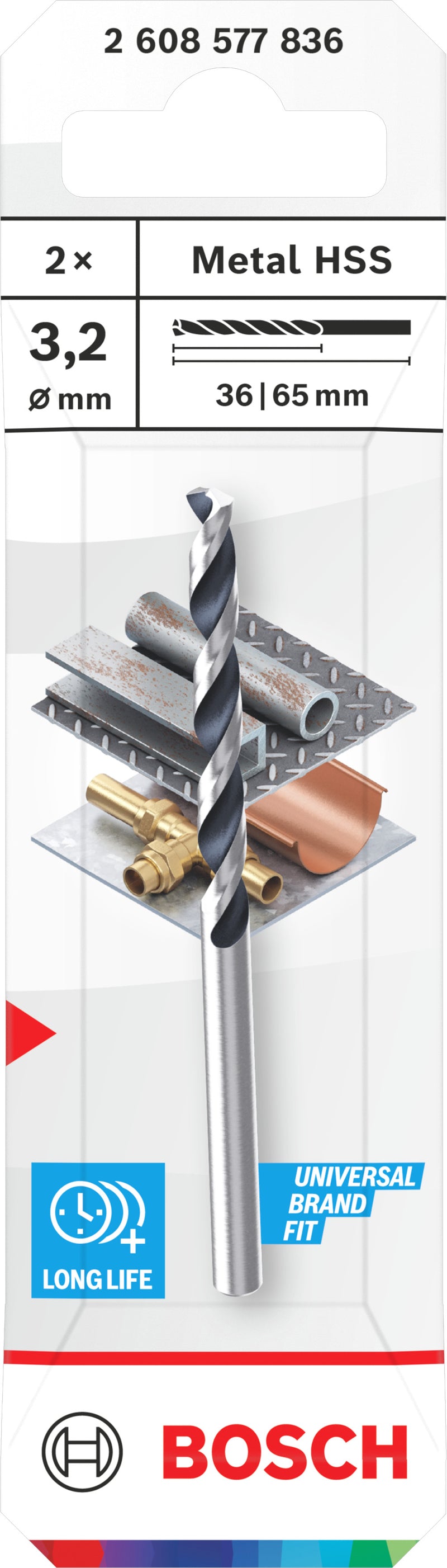 Accesorios Bosch Taladro (broca para metal HSS, 3,2 x 36 x 65 mm, vástago CYL, 2 uds.)