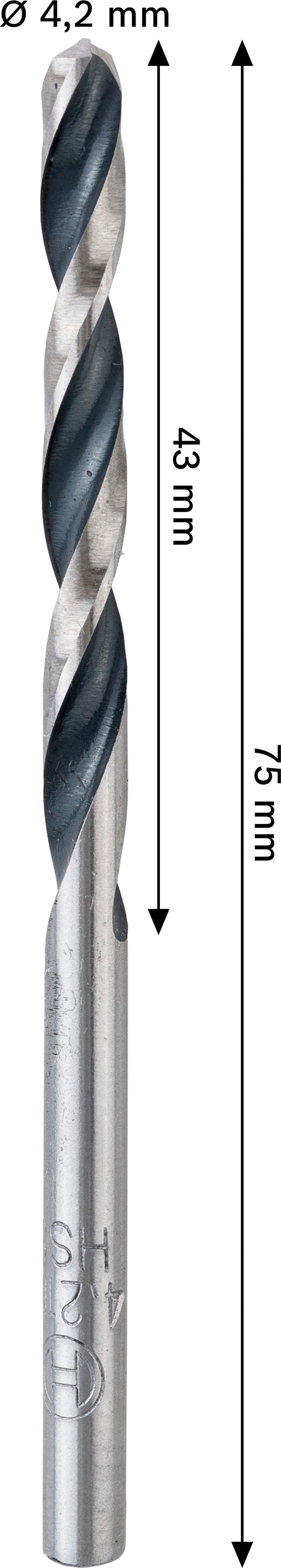 Broca Bosch Accessories (Broca para metal HSS Twist Drill Bit, 4,2 x 43 x 75 mm, encabadouro CYL)