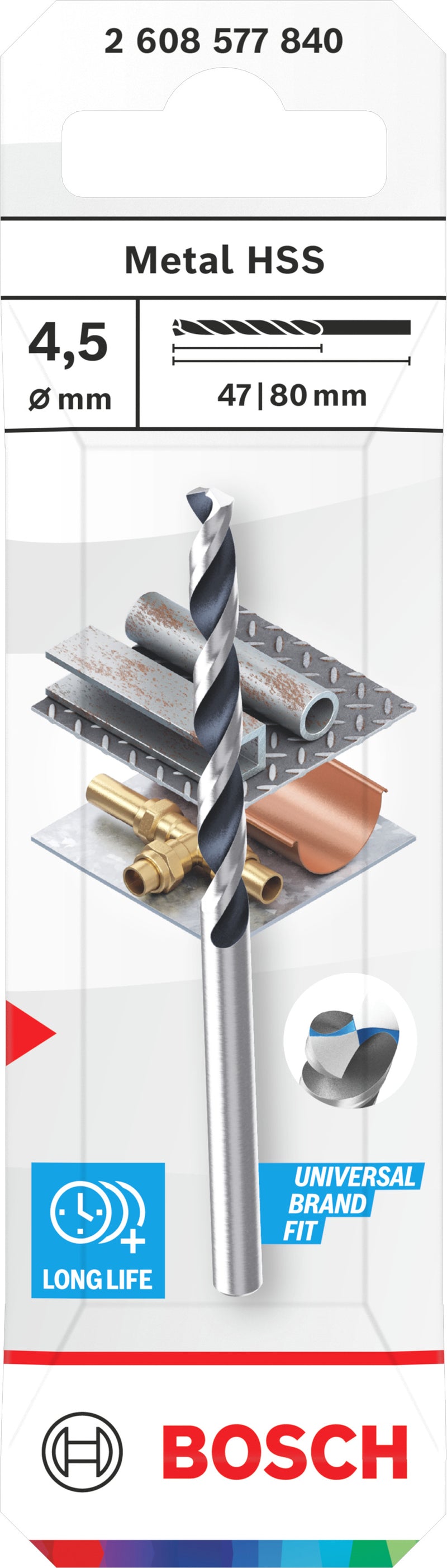 Bosch Accessories Drill (HSS Twist Drill Bit, 4.5 x 47 x 80 mm, CYL shank)