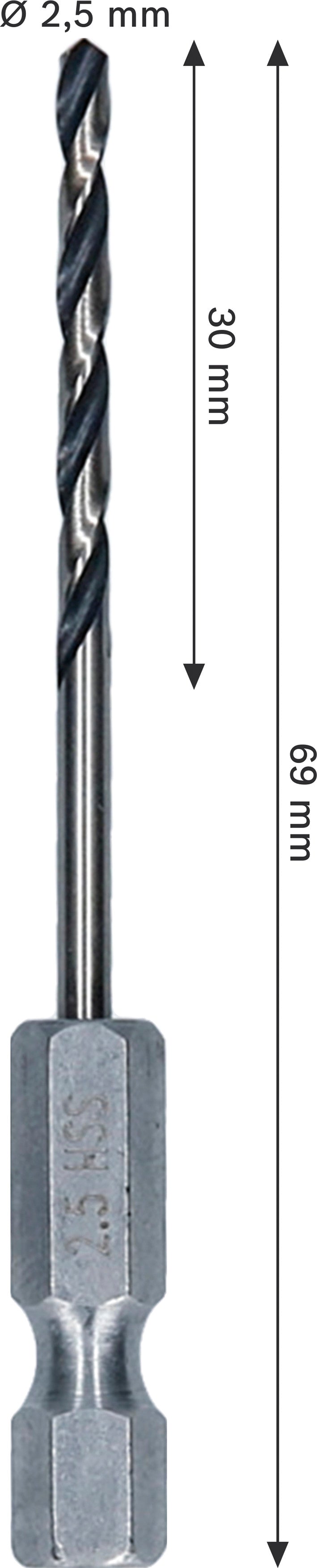 Bosch Accessories Drill (HSS Twist Drill Bit, 2.5 x 30 x 69 mm, 1/4" HEX shank)