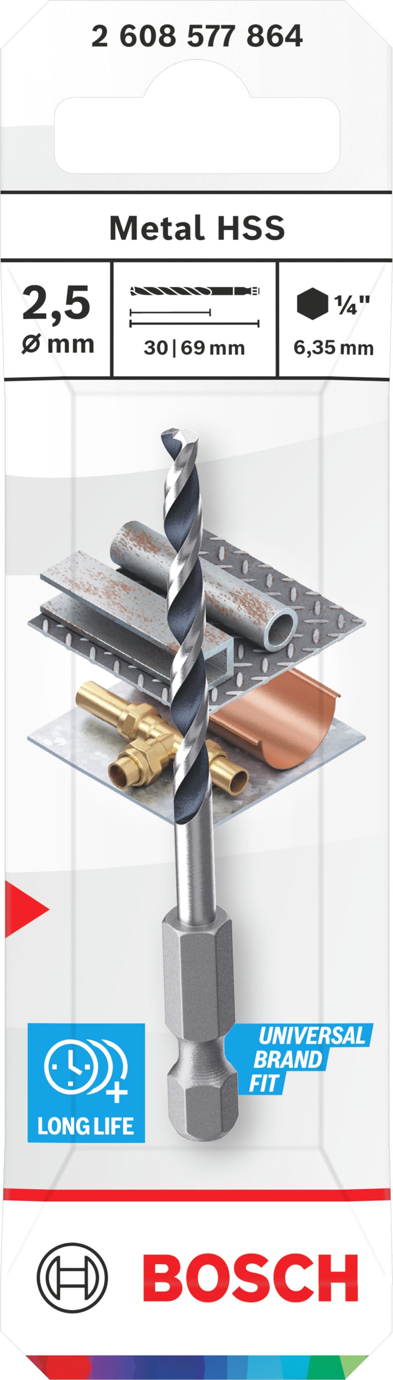 Bosch Accessories Drill (HSS Twist Drill Bit, 2.5 x 30 x 69 mm, 1/4" HEX shank)